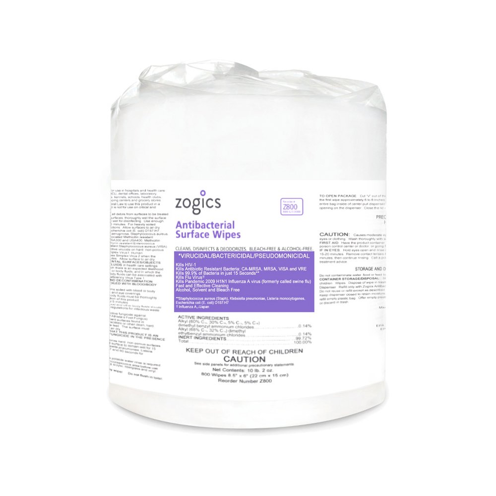 Zogics Antibacterial Wipes (4 Rolls/Case) + Stainless Steel Gym Wipes Floor Dispenser with Door