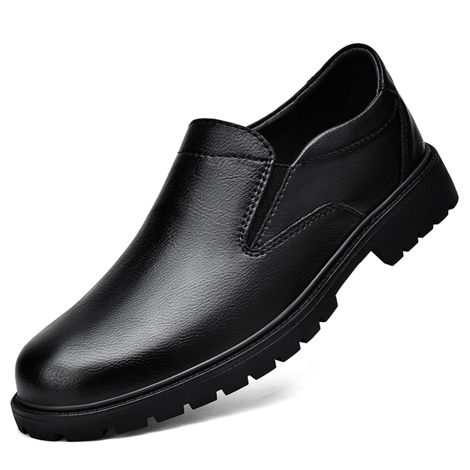 Mocasines de vestir de piel auténtica para hombre, puntera redonda, cómodos, antideslizantes, zapatos formales para el trabajo, zapatos casuales para caminar para hombre