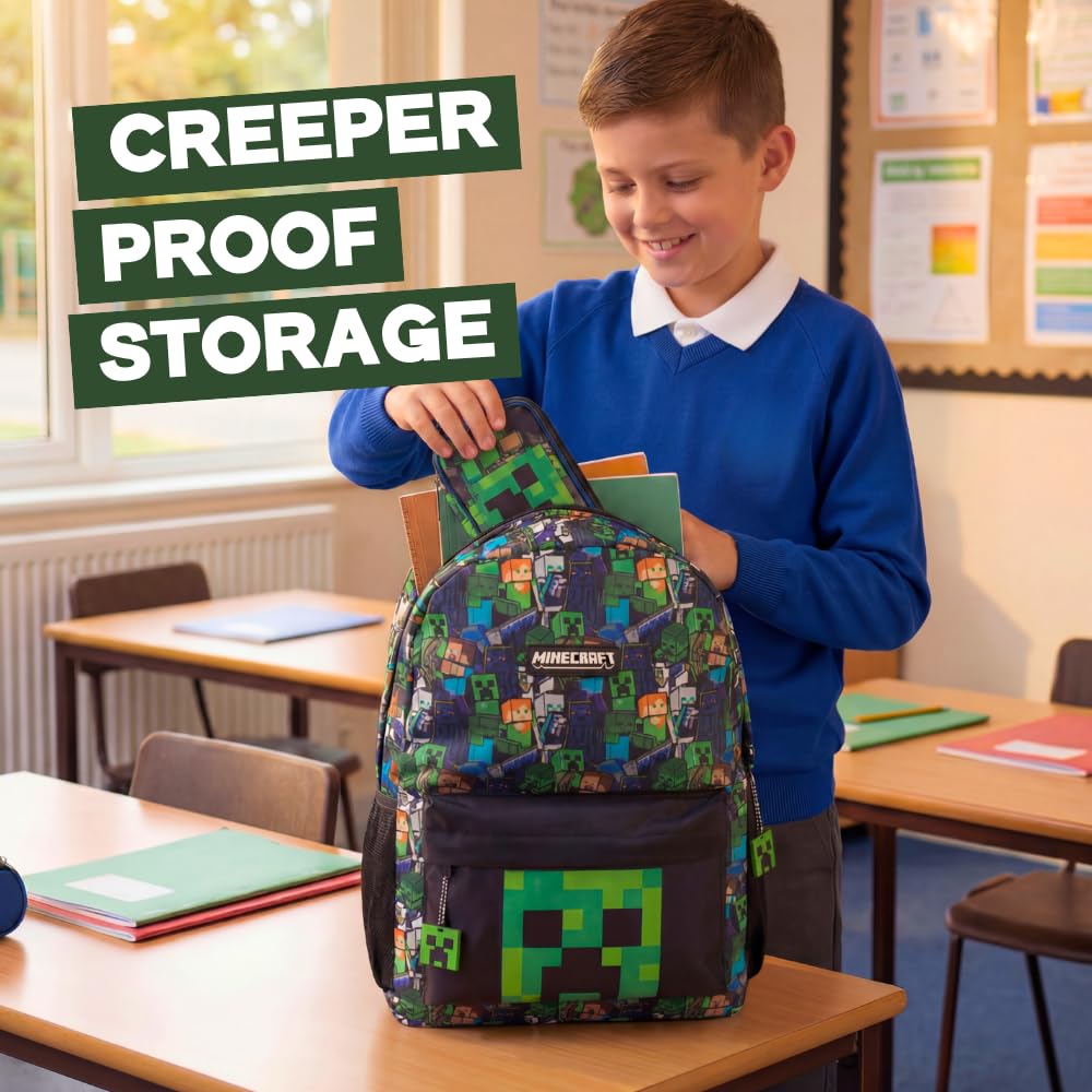 Minecraft Opcje plecaka szkolnego dla chłopców, plecak dla graczy z pnączami, zombie, szkieletem, endermana i pająkiem jaskini, torba z postaciami do szkoły, podróży, gier, jednodniowych wycieczek |