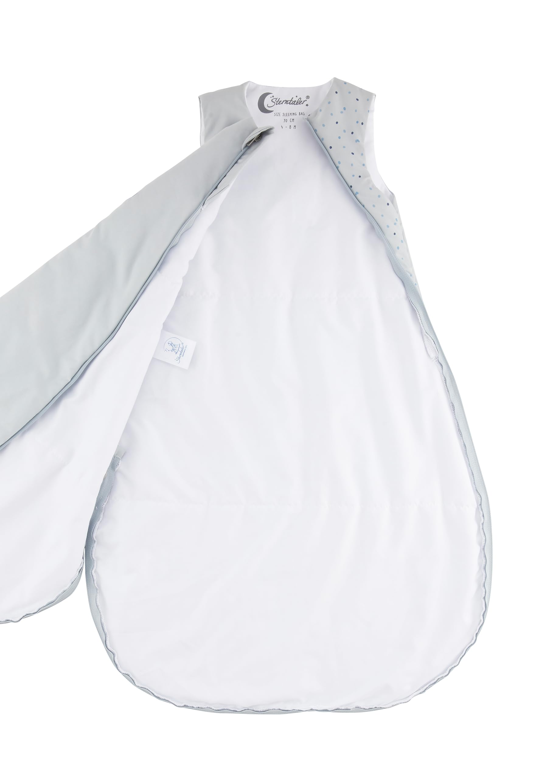 Sterntaler Schlafsack 90 cm Dino Rexi - Kinder und Baby Schlafsack aus gemustertem Polycotton mit feuchtigkeitsregulierendem Futter, wattiert, seitliche Kabelöffnung, TOG 1,5 - graublau