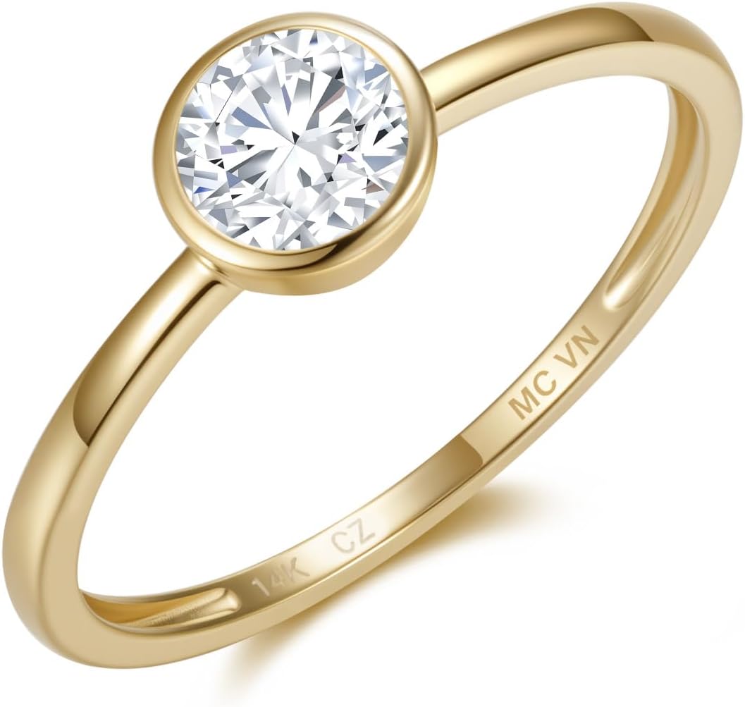 Amazon Essentials Solid 14k Gold Bezel Set 0.5 Carat Lab Grown Diamond Ring in Sizes 5,6,7,9