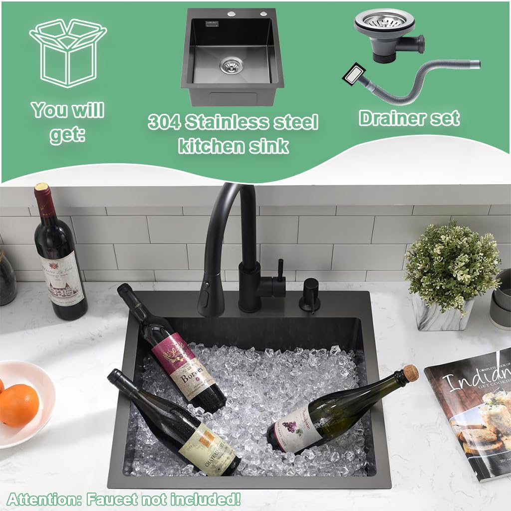 Lavello da incasso in acciaio inox 304, lavello singolo da lavoro, per camper, roulotte, camper, lavello da appoggio, 35 x 40 cm, colore nero