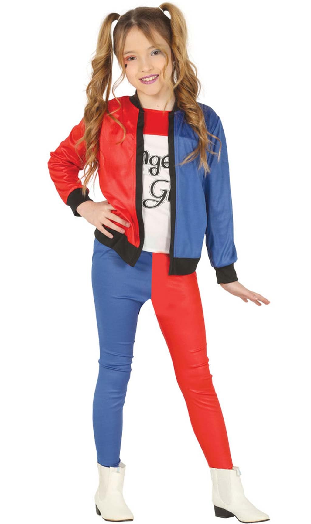 FIESTAS GUIRCA | Disfraz Dangerous Girl Infantil (7-9 años) - Camiseta, Chaqueta y Pantalón para Chica - Disfraces de Superhéroe y Villano para Halloween, Carnaval y Fiestas Temáticas - Azul y Rojo