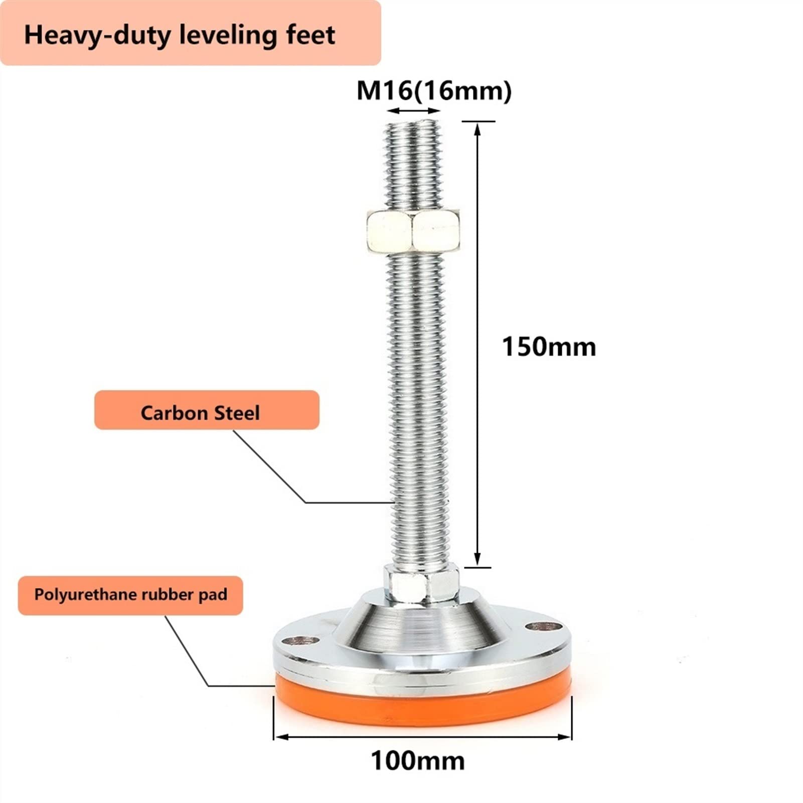 Piedini di livellamento in acciaio al carbonio | Macchina da banco da lavoro con base da 100 mm M16x150 mm: piedini di livellamento in acciaio al carbonio 4 pezzi