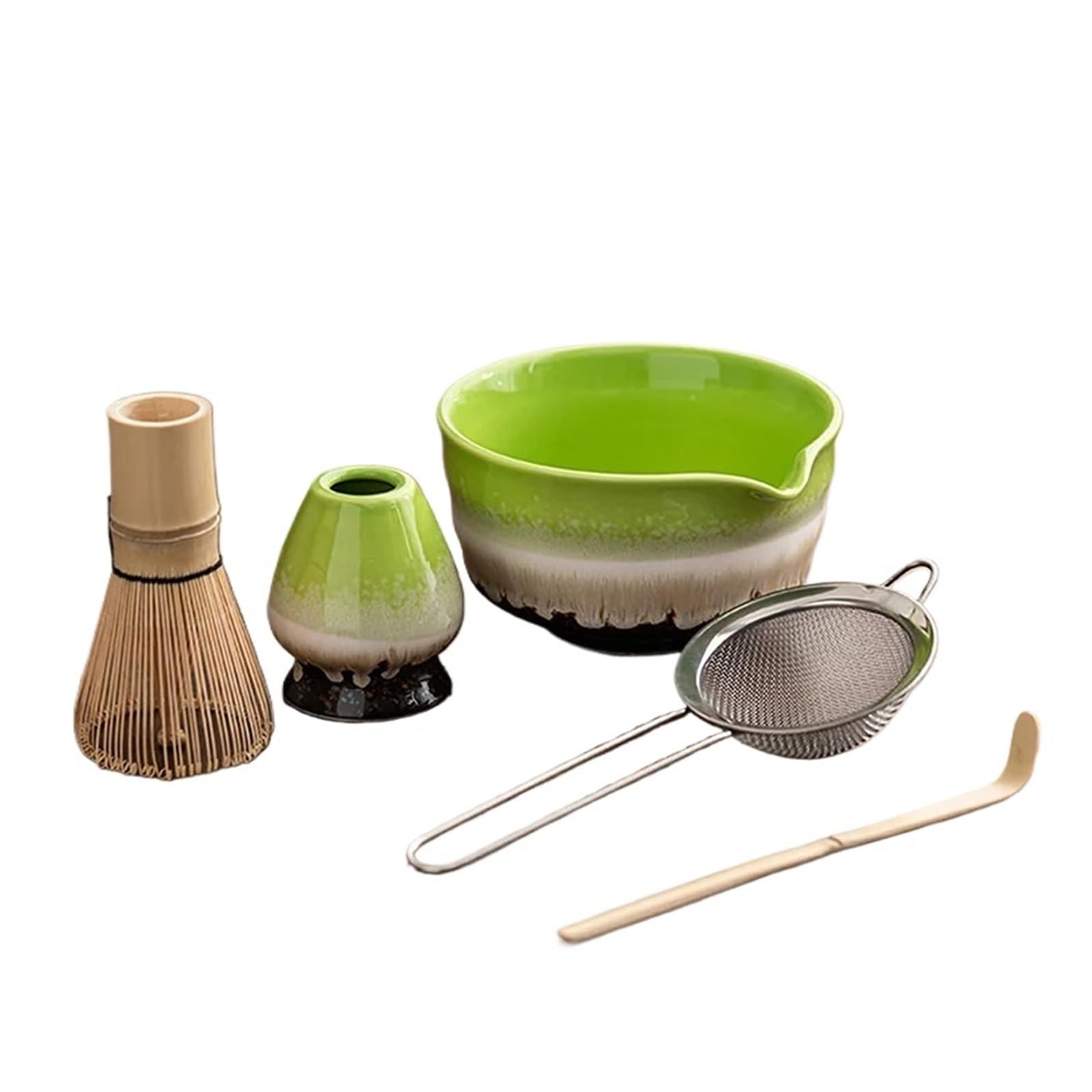Juego de té Matcha 5 piezas con tazón, batidor bambú y cuchara, fabricación tradicional