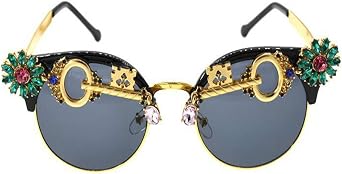 Colygamala Womens Oversized Sunglasses Retro Unique Key Carved Baroque Sun Glasses With Eyesglasses Hard Case