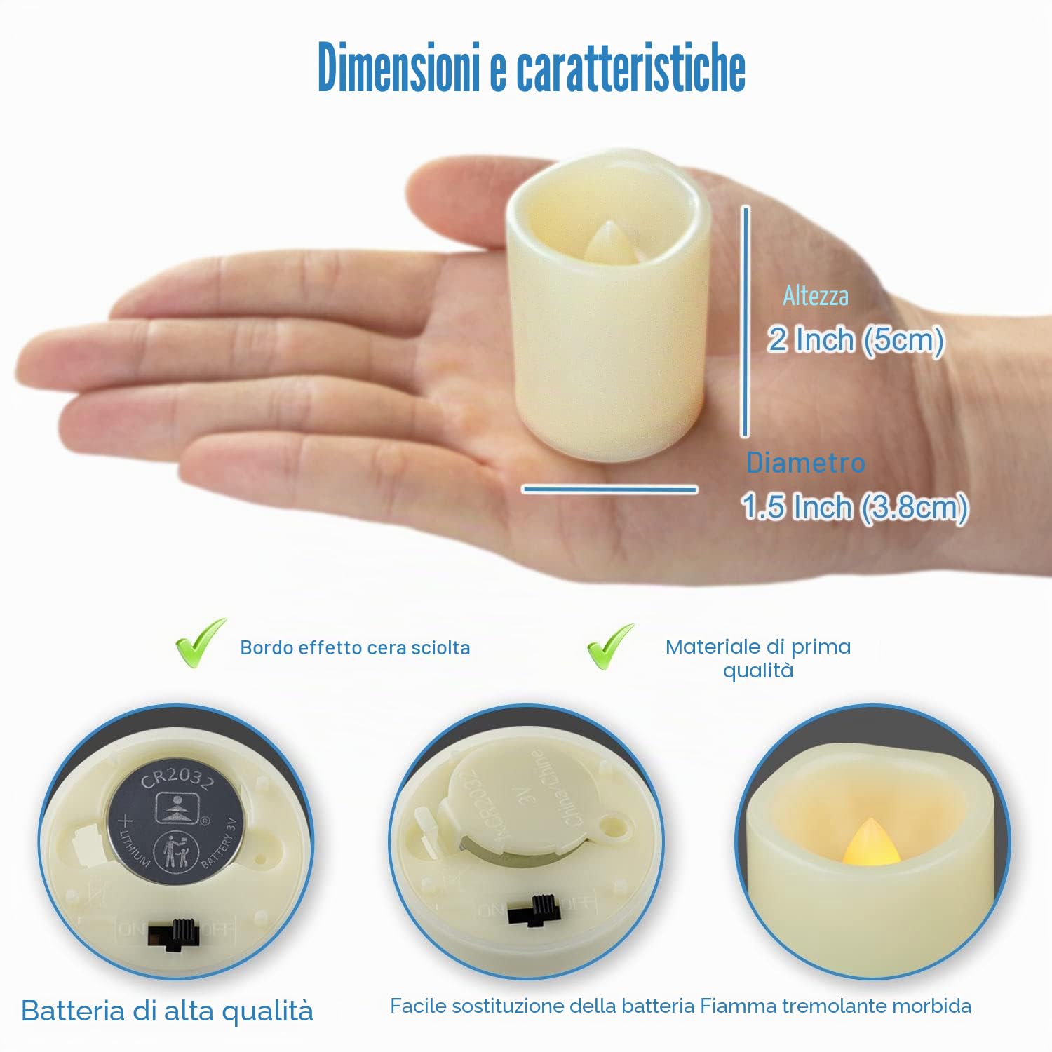 Set di 24 lumini votivi a LED senza fiamma, funzionamento a batteria, per matrimoni, feste, festival, decorazioni natalizie, ecc. (batterie incluse)