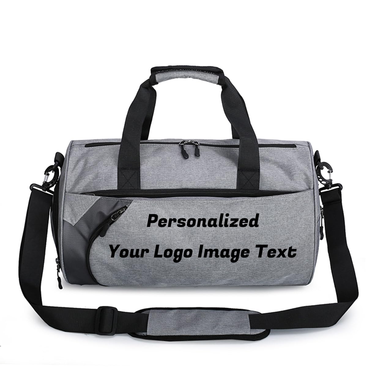 HEYZARDA Personalized Duffle Bag for Women Men with Shoes Compartment Dry and Wet Space Individual Custom Gym Bags with Picture Text (Grey, Large)
