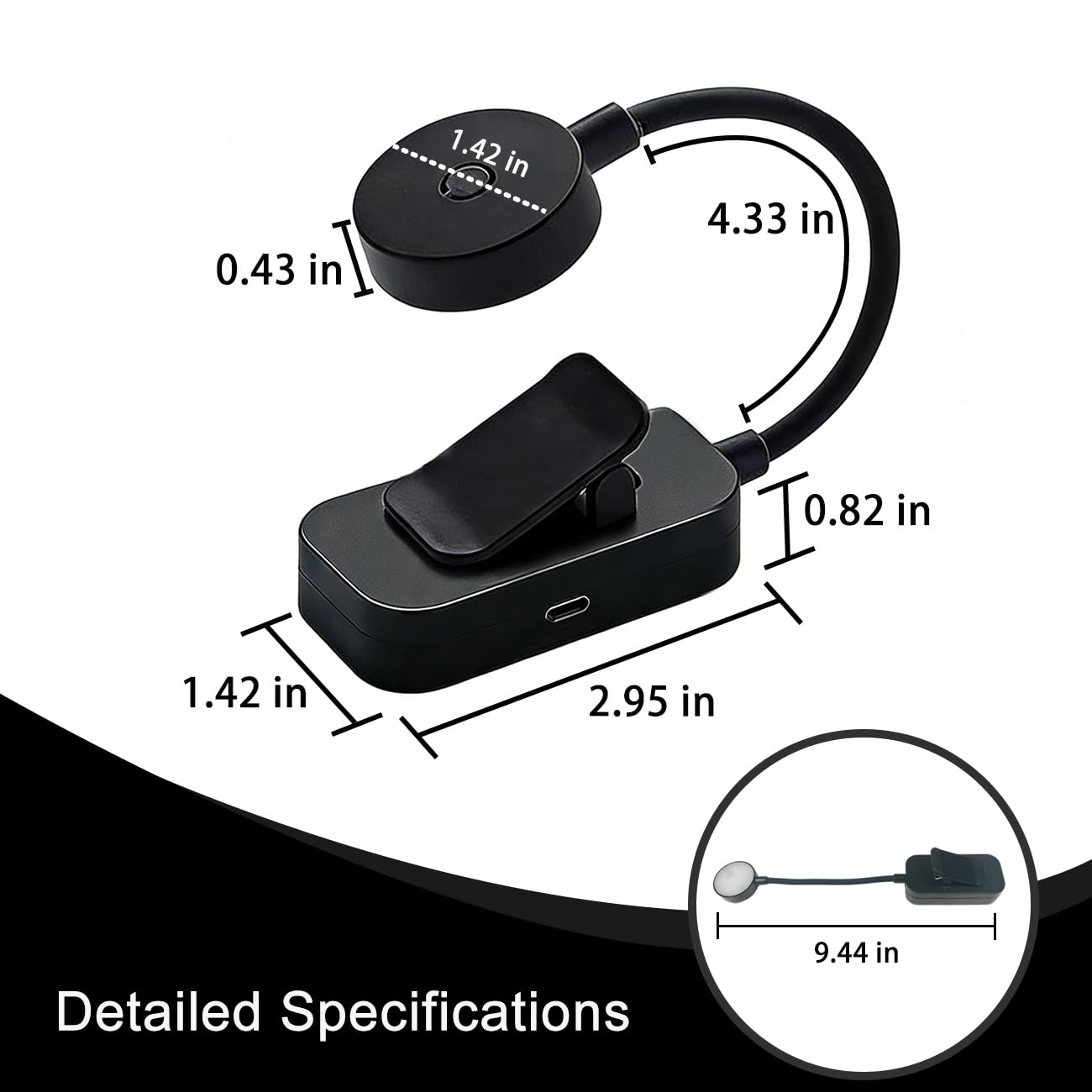 Consss Tragbare LED-Leselampe, 3 Farben, stufenloses Dimmen, Helligkeit, 1800 mAh, wiederaufladbares Buchlicht zum Lesen im Bett, Studenten, Kinder, Reisen, Stillen, Lernen (schwarz)