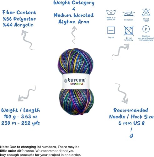 Miniatura 9 de Buvemu Colorido auto-rayas multicolor difuso con hilo de brillo sutil  56 poliéster 44 acrílico cada uno 176 onzas 176oz125 yardas 3773ft4 bolas Rio