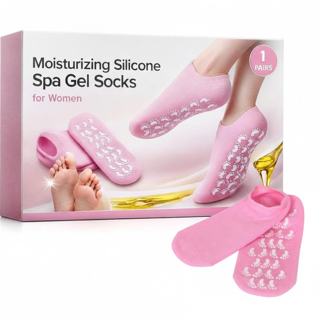 Moisturizing Silicone 1 Pair Spa Gel Socks (with box) for Women & Men Crack Heel Repair Socks with Natural Oil & Vitamin E for Dry Cracked Feet Color- PINK-image-27
