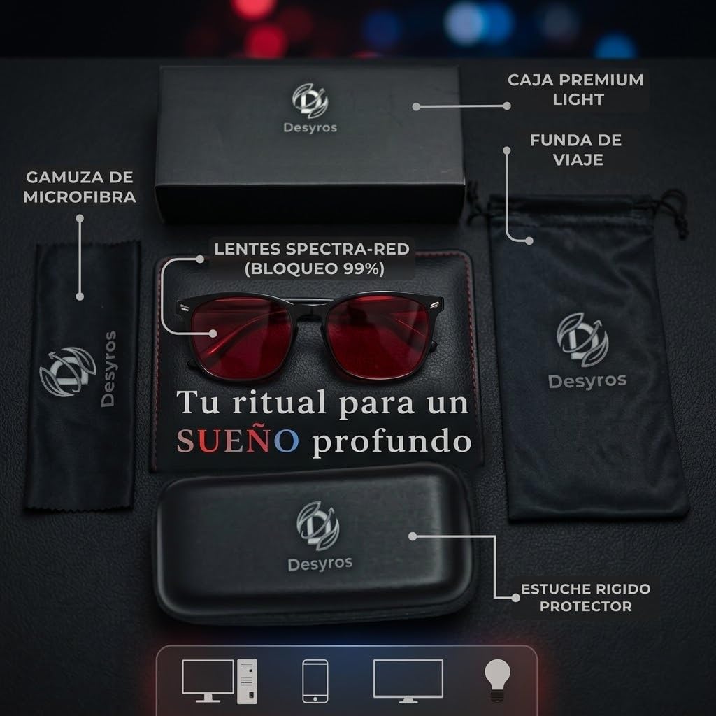 Gafas Rojas Bloqueo 99,9% Luz Azul y Verde | Lente Roja Intensa Uso Nocturno Protectora Luz Azul para Dormir | TR90 Ultra-Ligera Edición 2026 | Biohacking para el Descanso