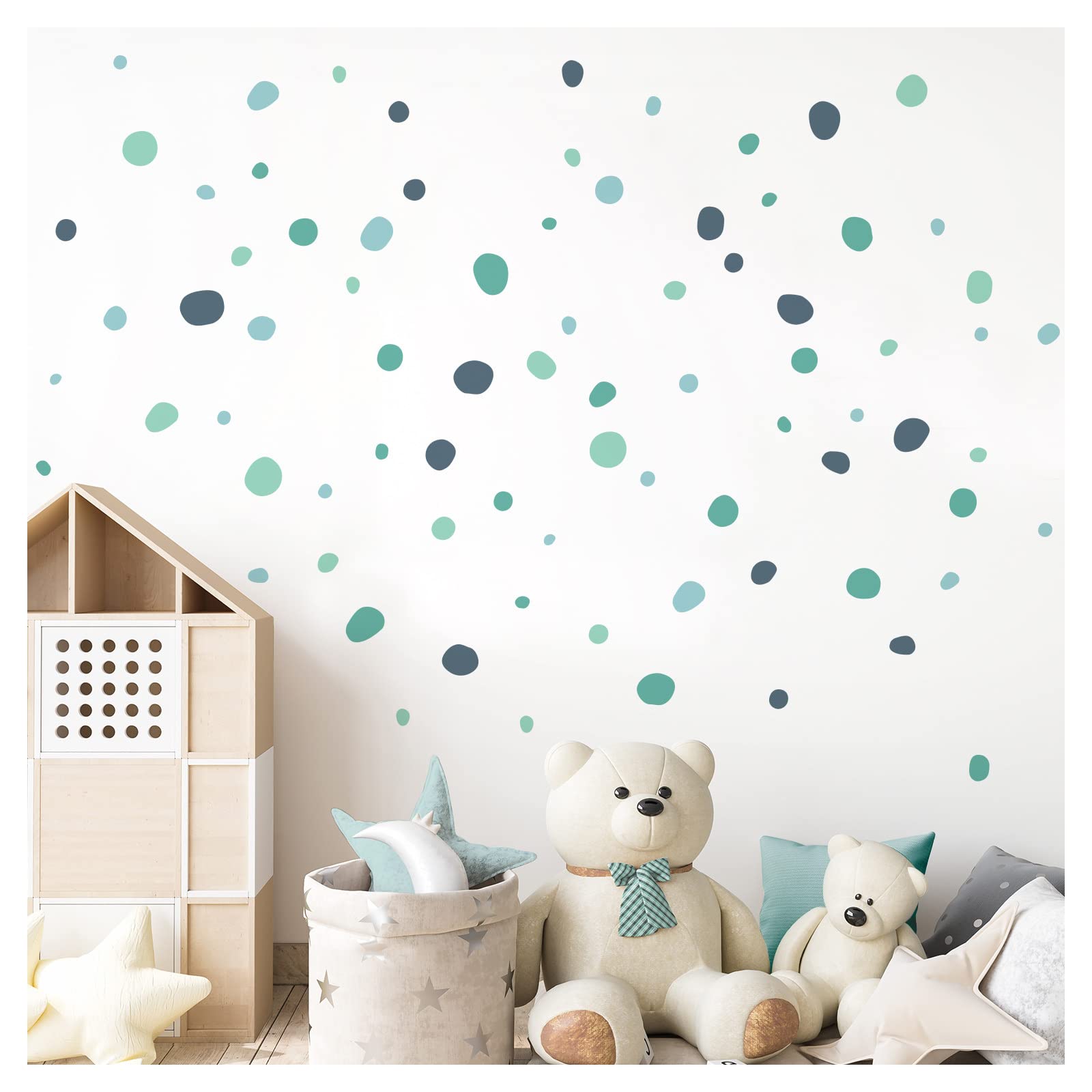 Little Deco DL925-19 - Adhesivo decorativo para pared (92 unidades), diseño de círculos de lunares, color azul claro, menta, colores pastel
