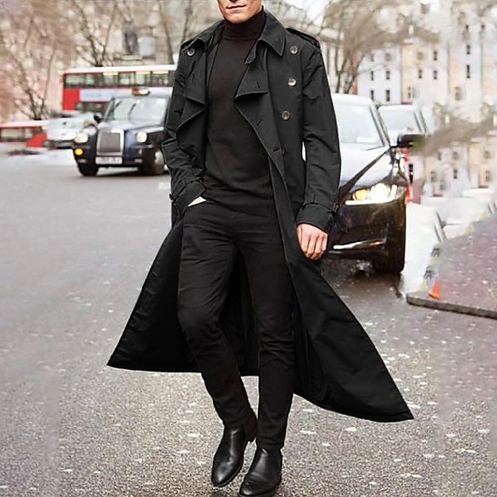Trench-coat long d'hiver tendance pour homme - Veste parka ample pour les fêtes et les affaires (M Noir)