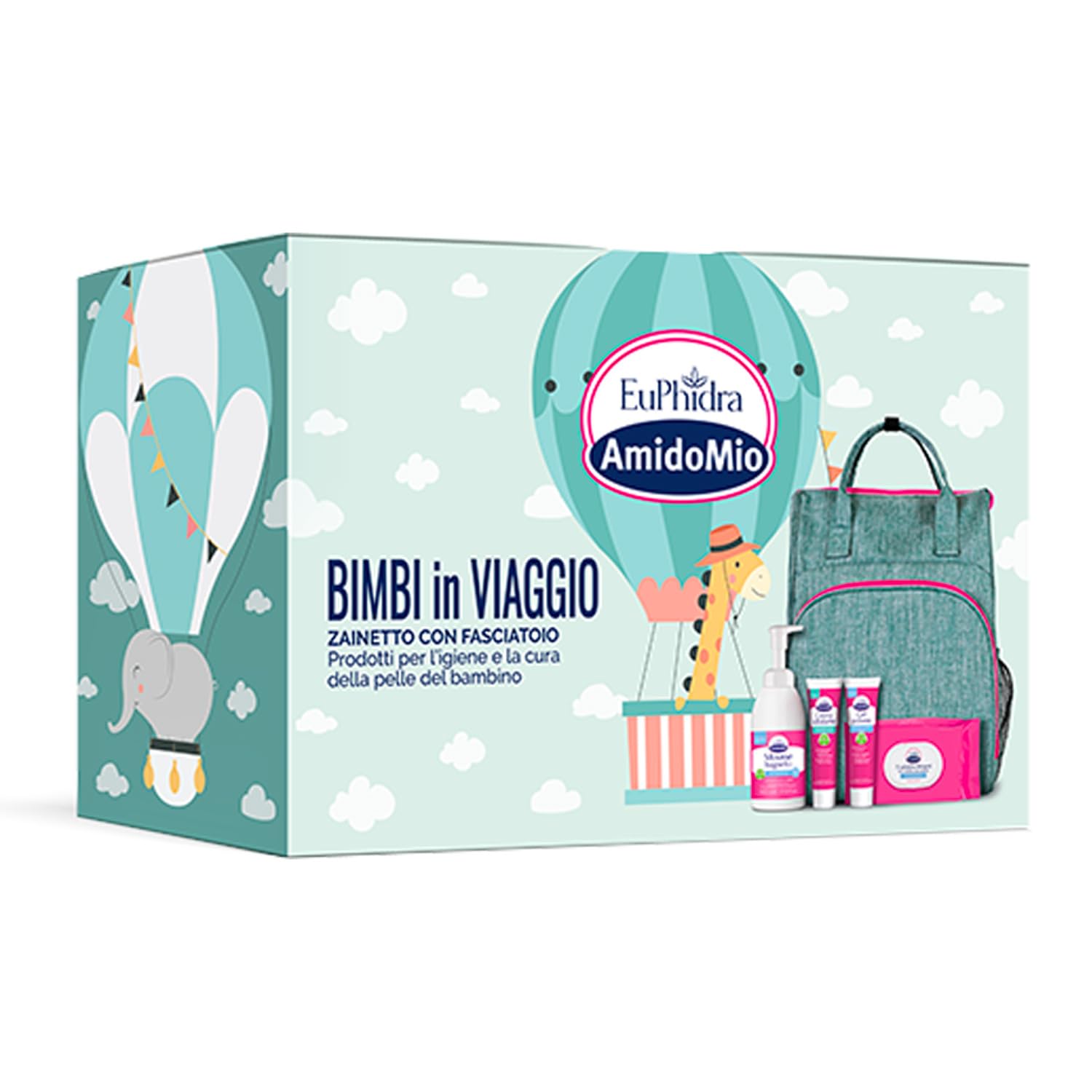 Euphidra AmidoMio Set da Viaggio per Bambini, Kit Igiene con Borsa, Prodotti per la Cura della Pelle