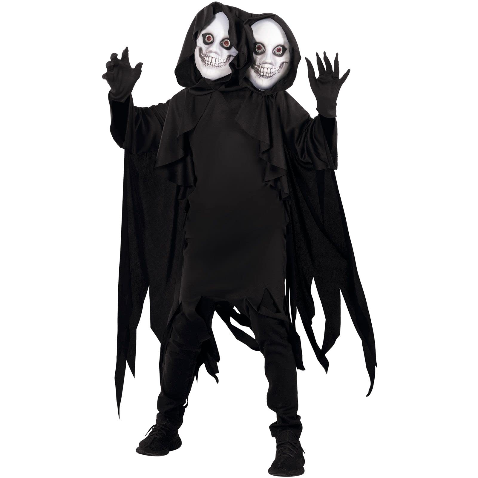 Morph Costumes Premium - Disfraz Muerte Niño, Disfraz Parca 2 Cabezas, Disfraz de la Parca Niños, Disfraz Fantasma Niño, Disfraz Halloween Niño Muerte Tallas M,L
