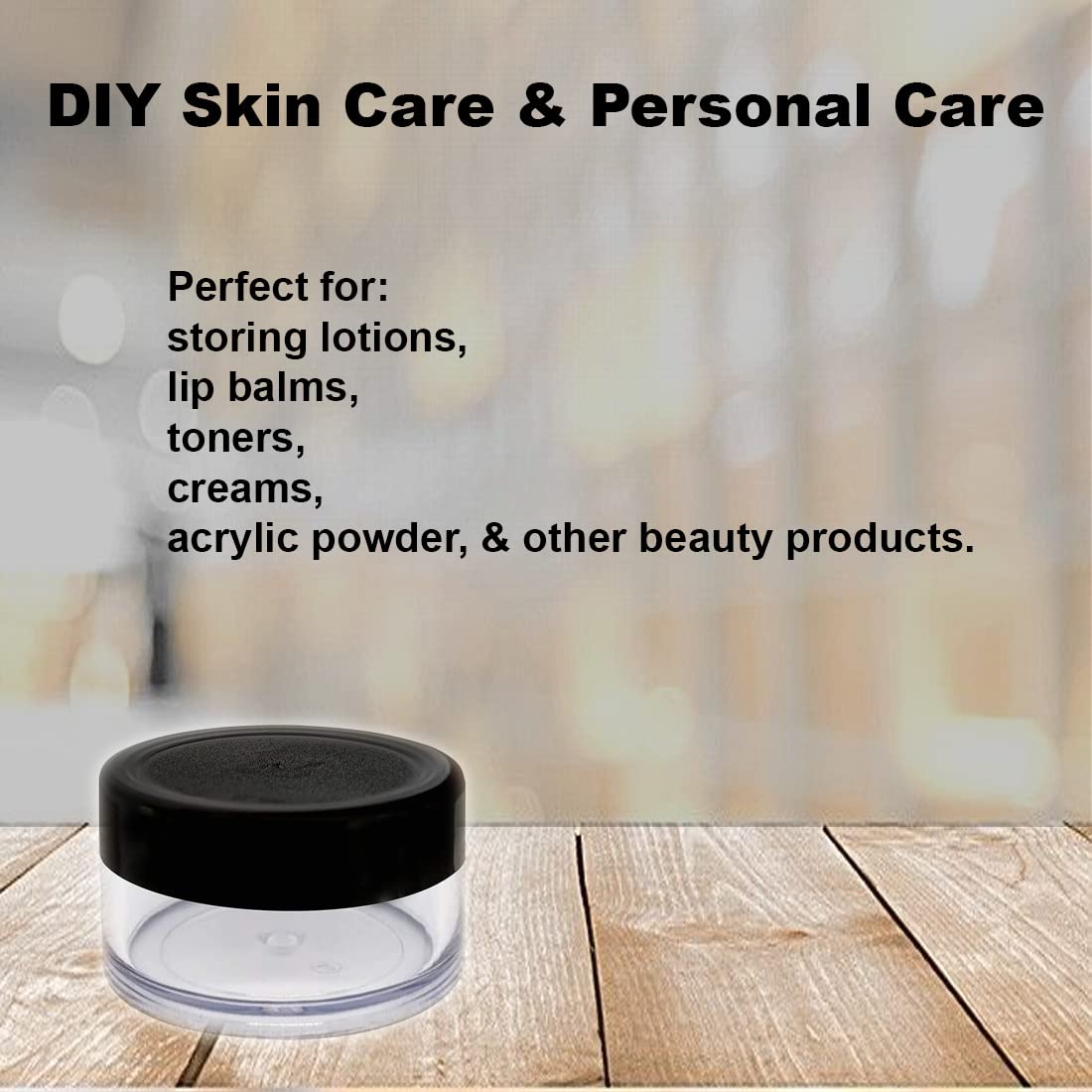 Imaashi ® 8 Gram Acrylic Refillable Cosmetic Empty Sample Jars/Containers Leak Proof Pot Jars with Black Lids for Lotion, Cream, Cosmetics, Sugar Scrub, Body Butters, Makeup & Beauty Products- (50) 1