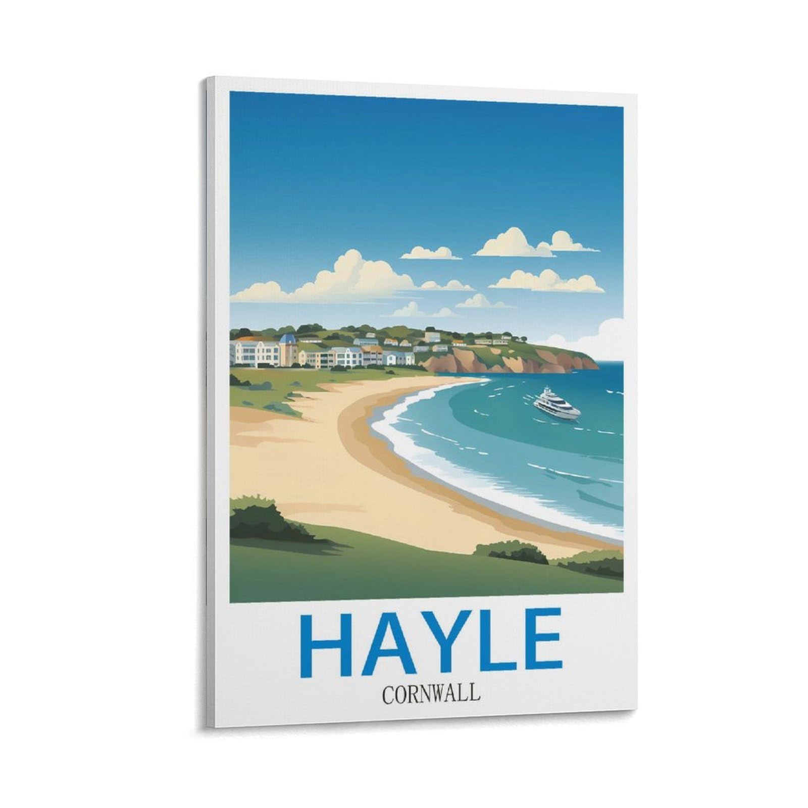 Fzyuen Frame-Style Hayle Cornwall Vintage Travel Poster 12X18inch(30X45cm) Canvas Wall Art Prints For Wall Decor Room Decor Bedroom Decor