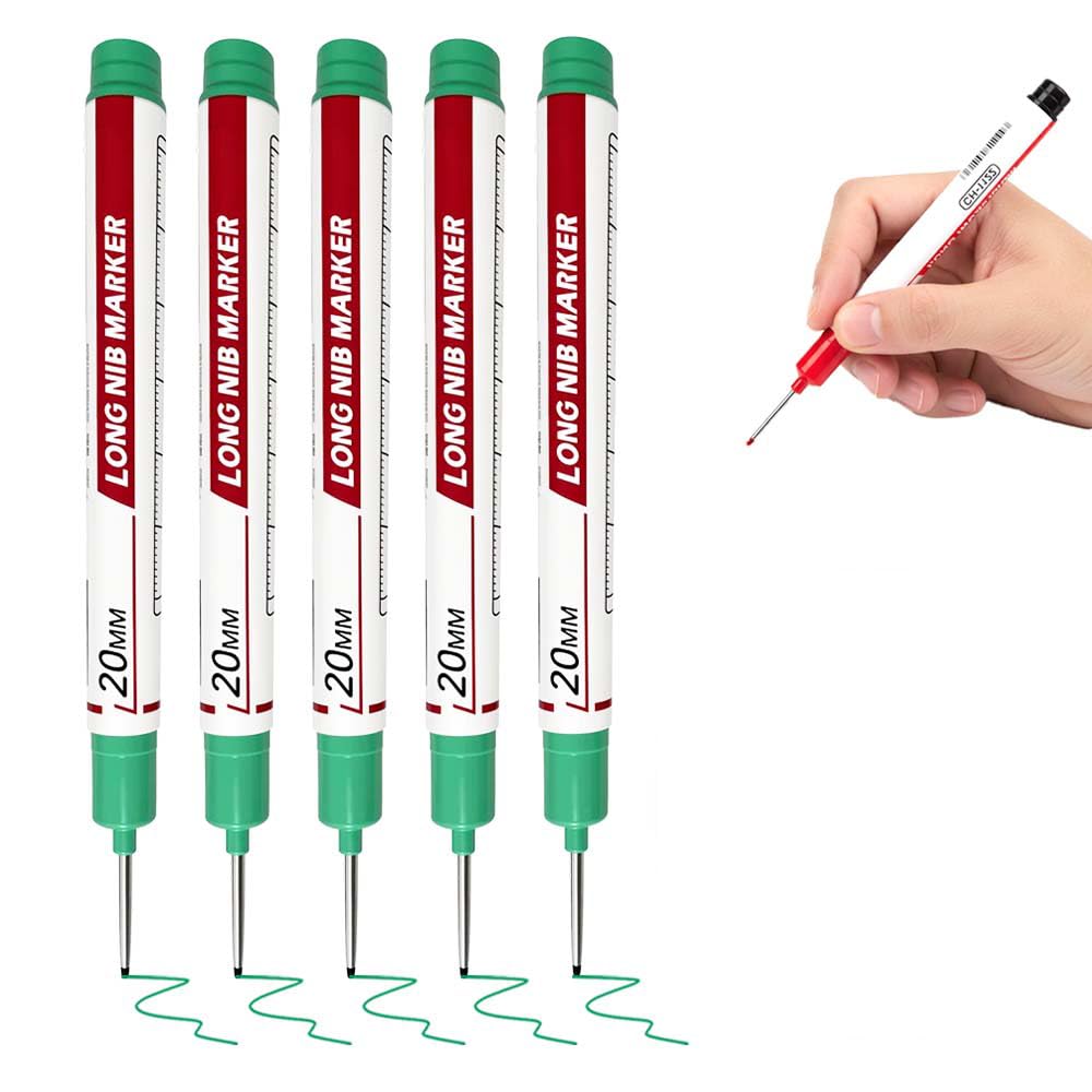 Long Head Deep Hole Marker, 2024 Upgrade Permanent Markers Carpenter Ink Marker Pens, Waterproof Colorful Carpenter Pen Construction Markers Marking Tool for Bathroom Woodworking (Green)