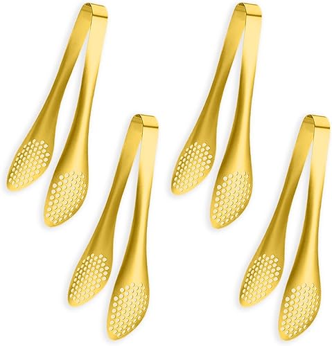 IAXSEE 4 pinzas doradas para servir, utensilios de servir de 9 pulgadas, pinzas de acero inoxidable para ensaladas, bufé, aperitivos, postre para