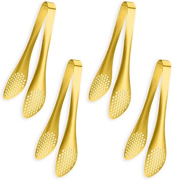 4 PCS Serving Tongs Gold Tongs 9 Inch Serving Utensils Stainless Steel Serving Tongs for Salad Buffet Appetizer Dessert Tong for Food Parties