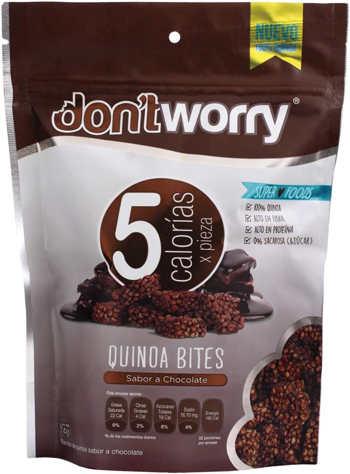 Don' t Worry Quinoa Bite, 5 Calorías por Pieza, Chocolate, 74 g