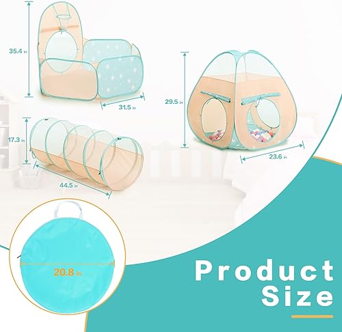 Miniatura 7 de SISTICKER Tienda de campaña 3 en 1 para niños con piscina de pelotas y túnel de juego, juguetes de escalada para niños, niñas, bebés, casa de juegos