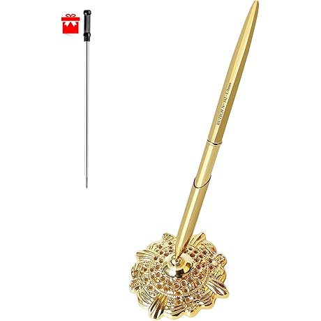 Hollow Round Pen Holder Signing Pen Set for Wedding Bridal Golden