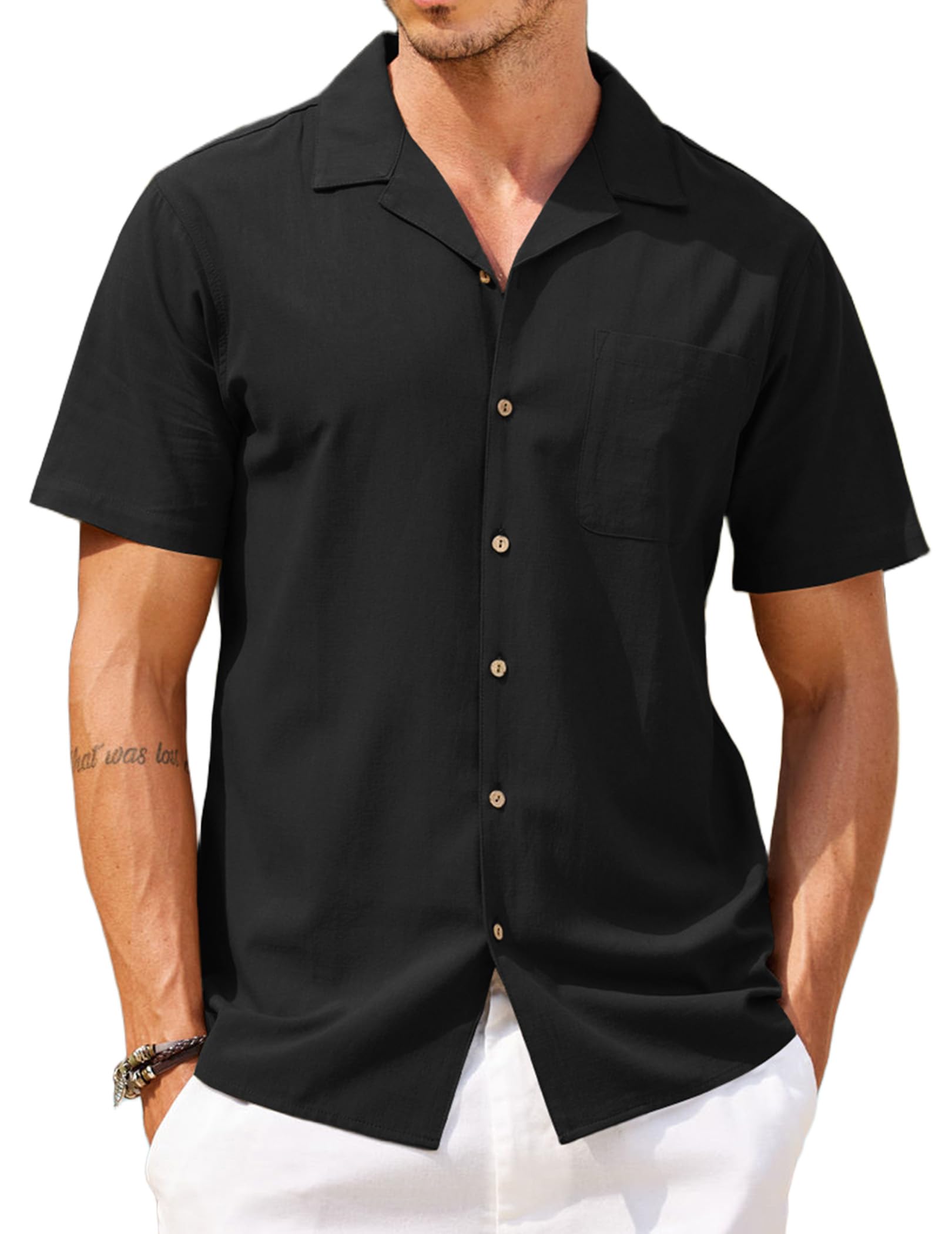 COOFANDY Mens Hawaiian Shirt Short Sleeve Buttoon Down Shirts Casual Tropical Floral Summer Linen Shirts