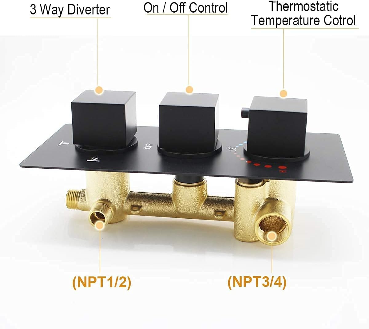 Get Special Price Bathroom Thermostatic Solid Brass Shower Faucets System, HOMEDEC LED Rain Shower Heads Combo Full Set Includes Rough-in Mixing Valve (12, Matte Black)