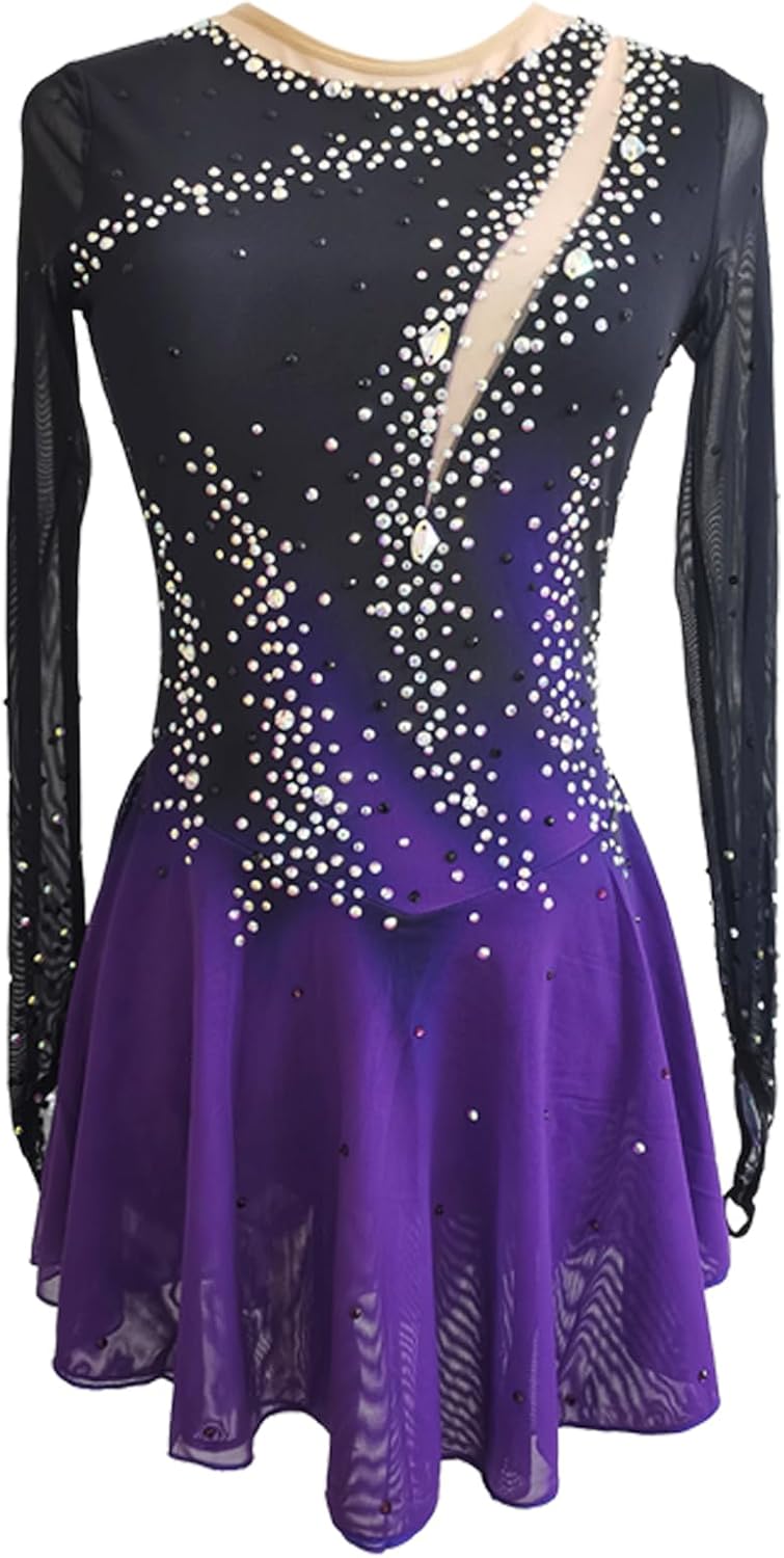 Girls Black Sparkly Figure Skating Skirt for Ice Skating Performances