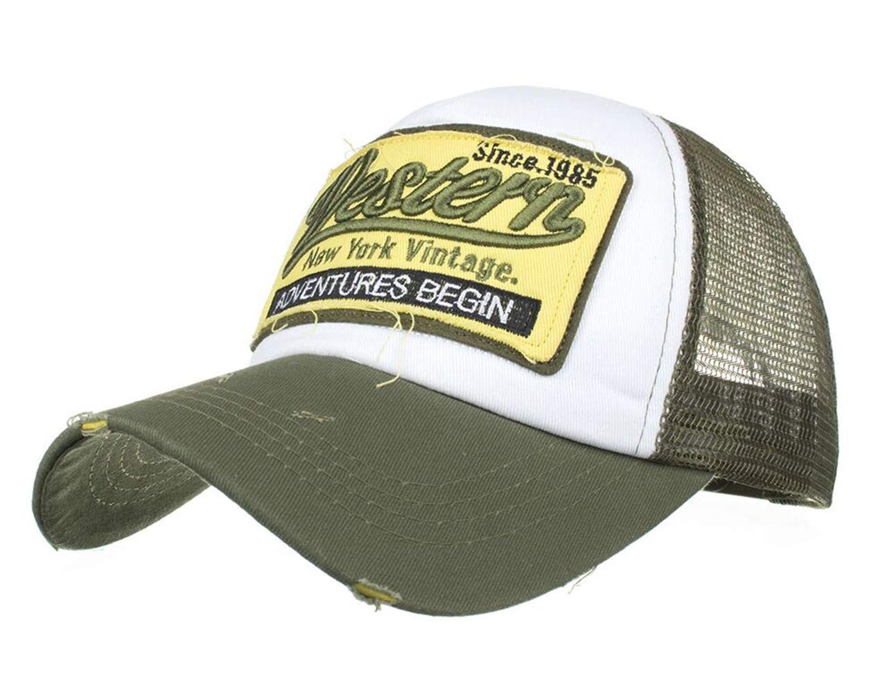 CHENNUO Distressed Vintage Cap Mens Snapback Trucker Cap Hat Summer Mesh Baseball Cap (ArmyGreen)