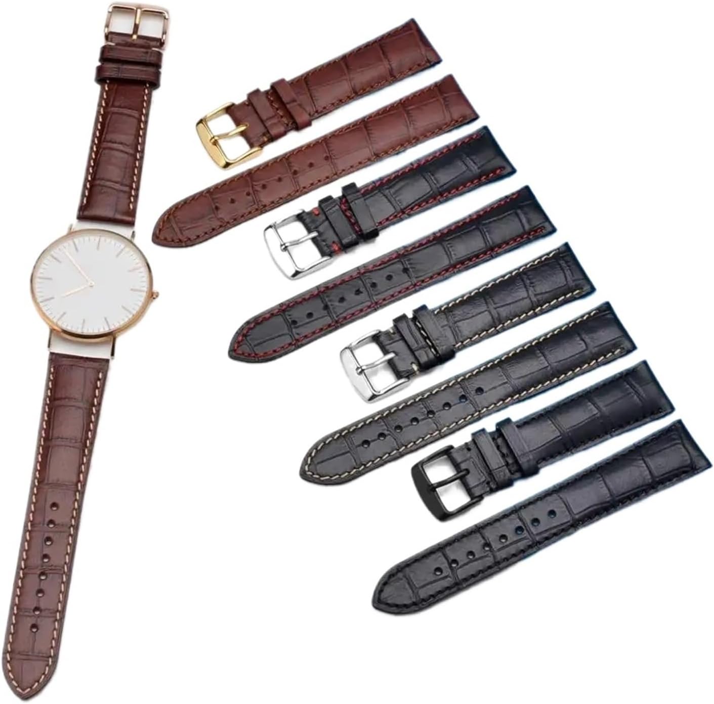 MJMT06 Alligator Embossed Cowhide Leather Watch Strap 14mm 18mm 19mm 20mm 21mm 22mm Watchband Watch Accessories for Men and