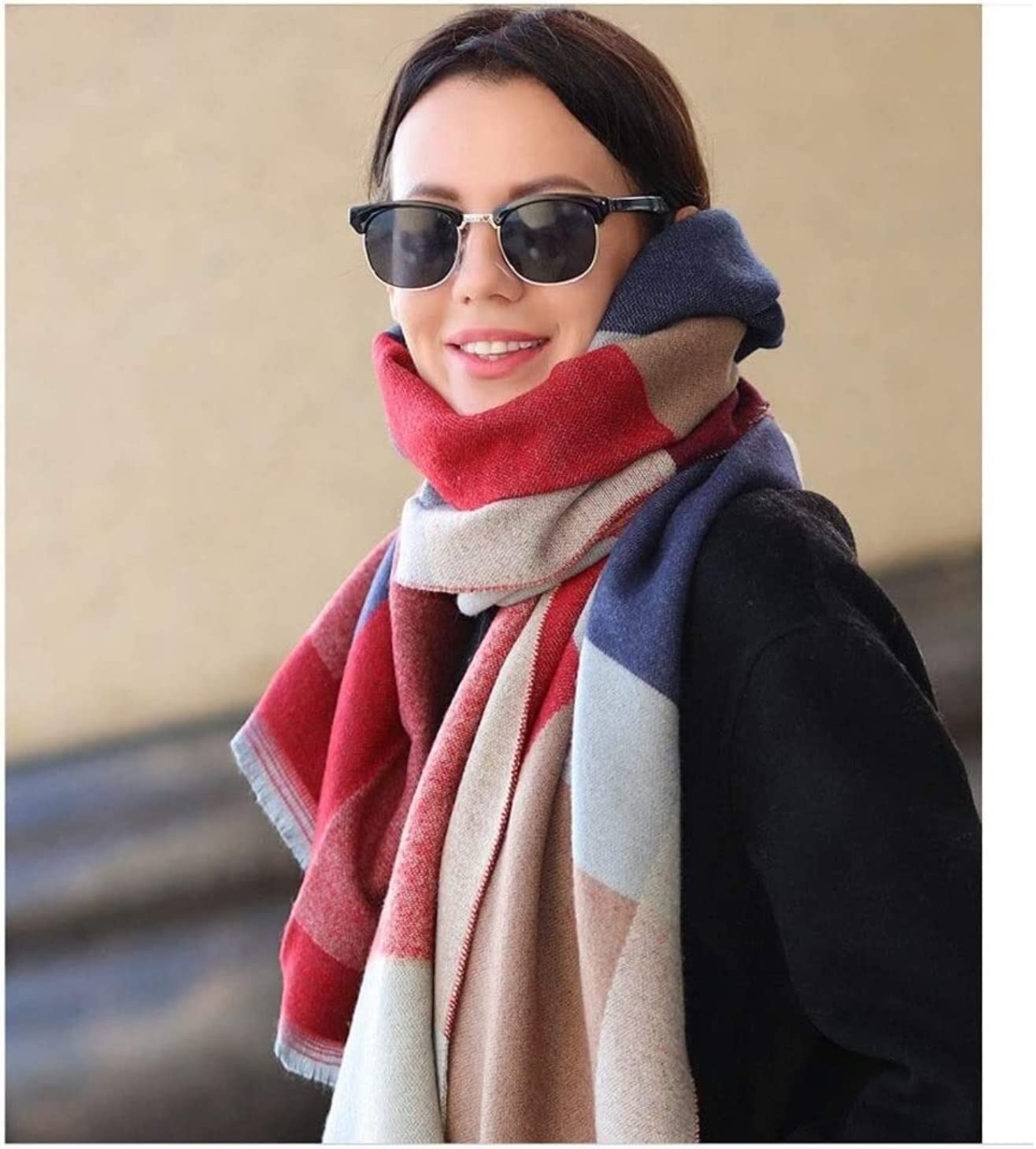 Écharpe Chale Écharpes De Mode Long Châle Couverture Élégante Écharpe Chaude Chunky Tartan Wrap Etole Femme(C)
