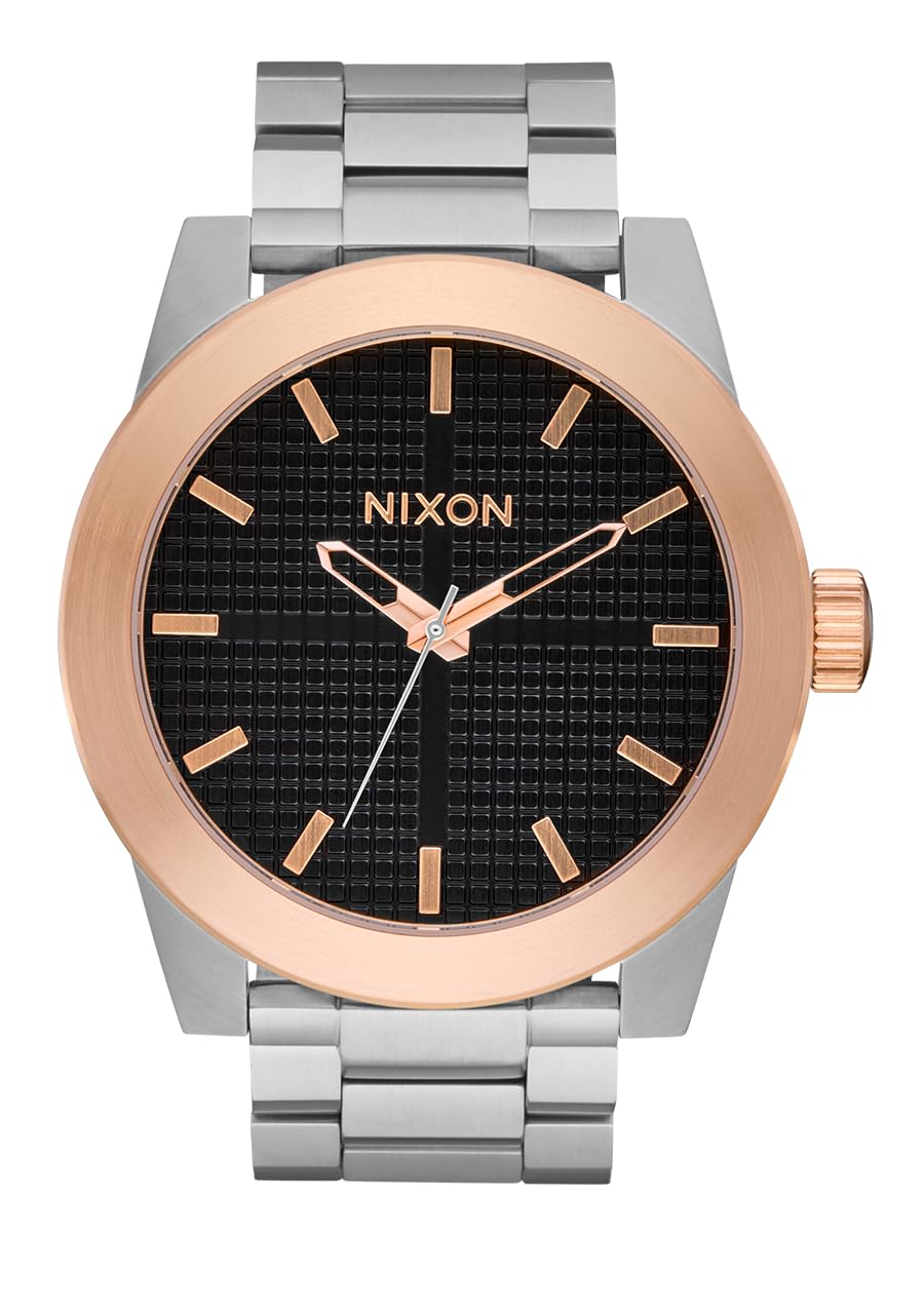 Nixon Corporal męski zegarek na rękę, analogowy kwarc, stal nierdzewna, 48 mm, bransoletka ze stali nierdzewnej, srebrny/pomarańczowy, 10 bar, kolor tarczy: czarny, A346-5383-00