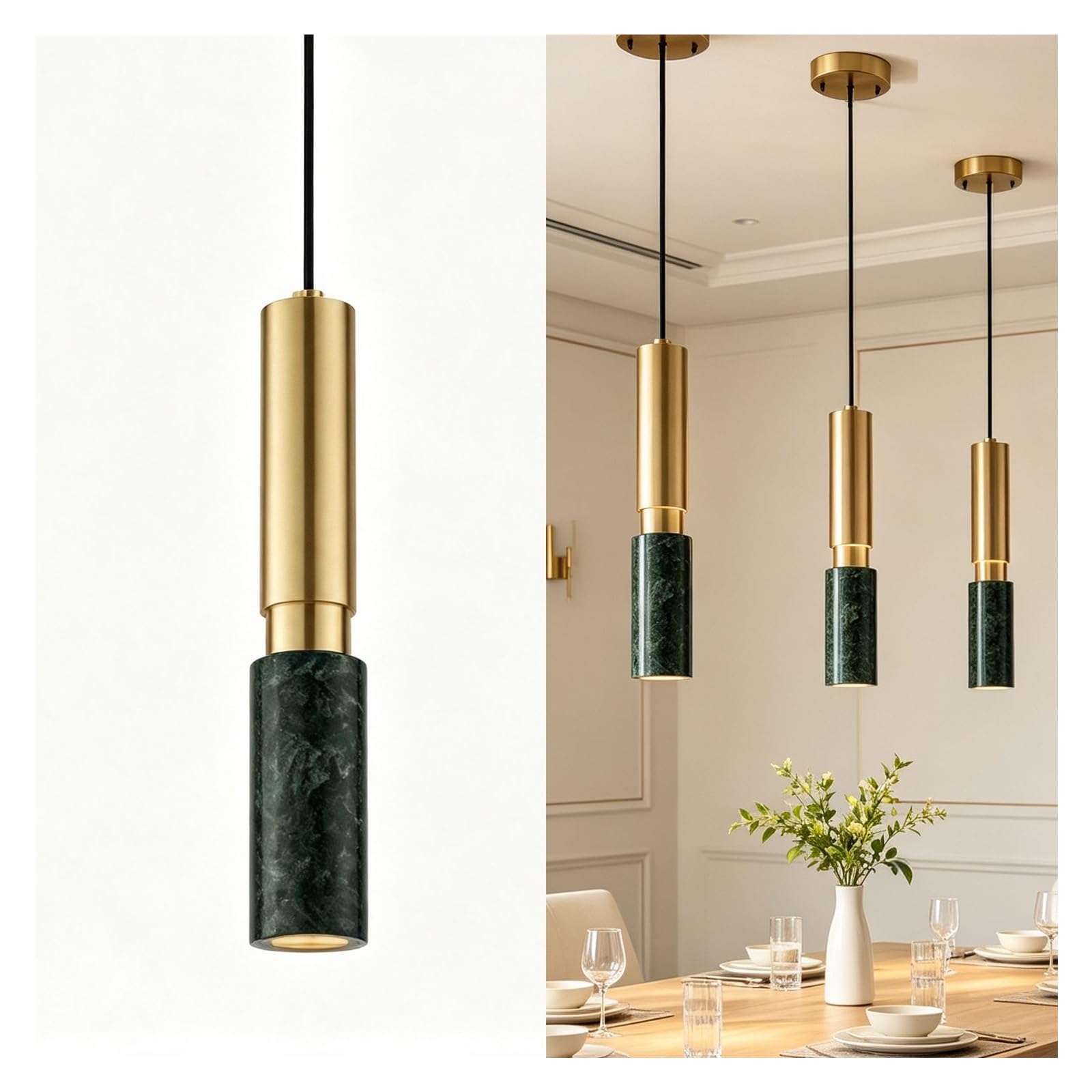 LUOYAOB Green Marble Shade Pendant Lamp Black Ceiling Fixture