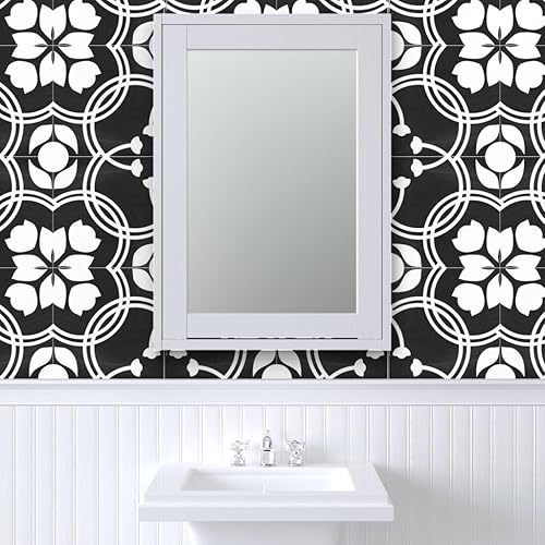 Miniatura 9 de Spoonflower Muestras de papel tapiz para despegar y pegar, azulejos modernos de granja tradicionales, azulejos españoles tradicionales negros y