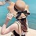 Women's Wide Brim Straw Hat, Summer Beach Sun Protection Hat with Bowknot (Khaki)