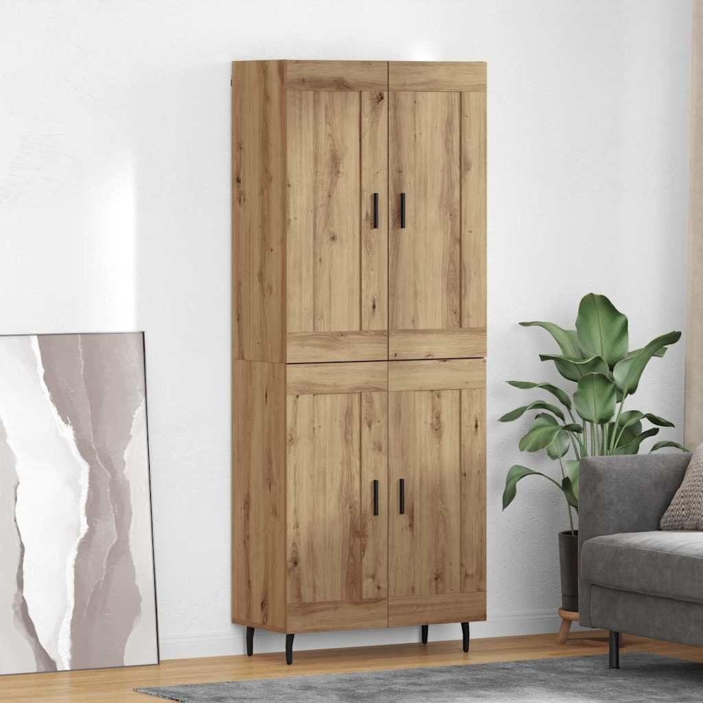 Artisan Oak Engineered Wood Tall Sideboard with Iron Legs | Features a 69.5x34x180 cm slim profile, providing vertical storage for living rooms, kitchens, and entryways.