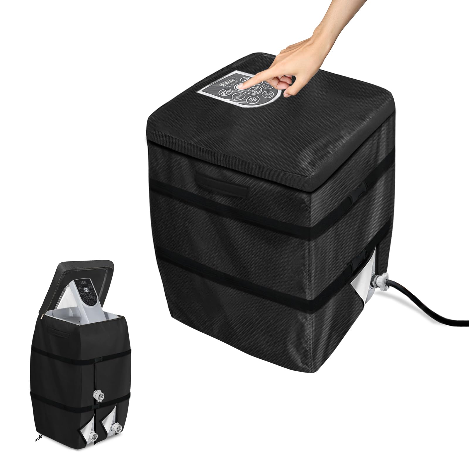 Hadisi Hot Tub Heater Pump Cover with Clear PVC Top Window and Zipper Opening, Heavy Duty Insulated Pump Cover Waterproof Dustproof for
