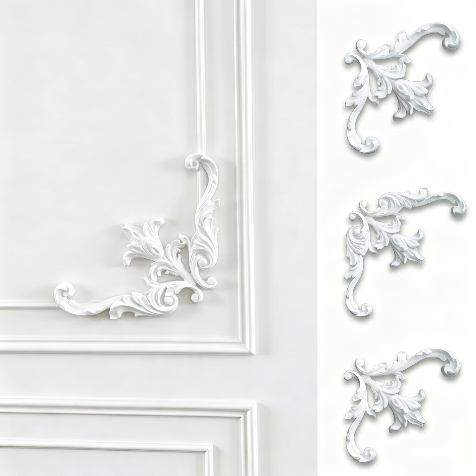 4 PCS Angolari Decorativi per Pareti E Soffitti in PU Modanature Angolari 3D con Decorazioni Floreali Profili Decorativi Verniciabili per Cornici E Angoli Elegante Finitura