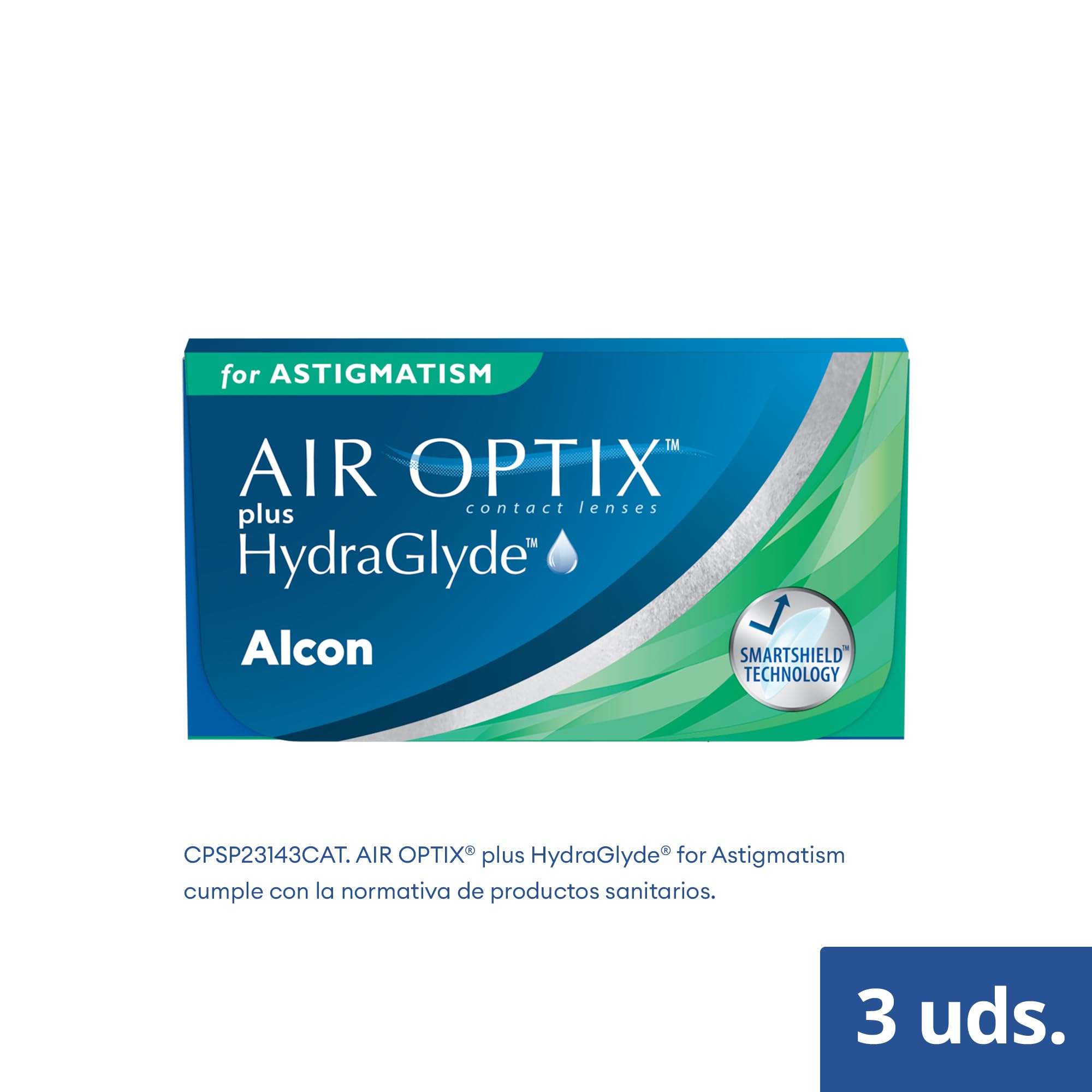 Air Optix plus HydraGlyde for Astigmatism Lentes de contacto tóricas de reemplazo mensual, Pack de 3, R 8.7 mm, D 14.5 mm, cilindro -0.75, eje 120, -2.5 Diopt