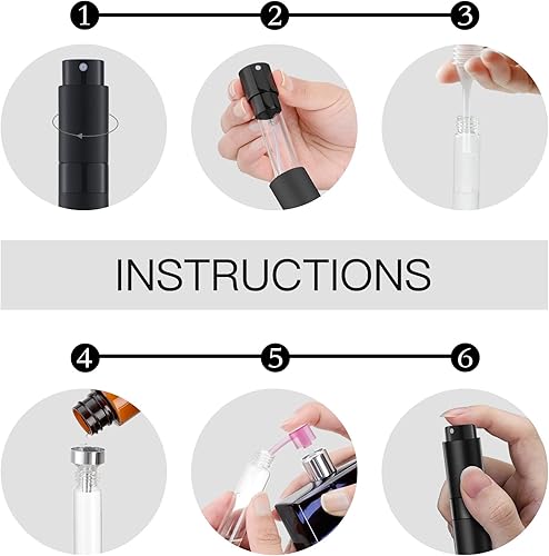Miniatura 4 de Botella atomizadora de perfume (0.3 fl oz, 4 unidades), pulverizador dispensador recargable de colonia vacía portátil para viajes (negro)