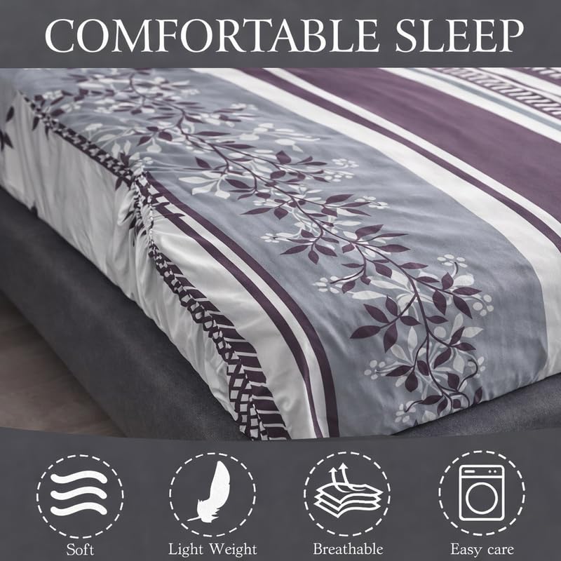 Image of Single Size Elastic Fitted Bedsheet with 1 Pillow Cover - Glace Cotton, Fits 48x72 Inch Mattress (up to 8-inch Depth), All-Around Elastic,Wine Floral