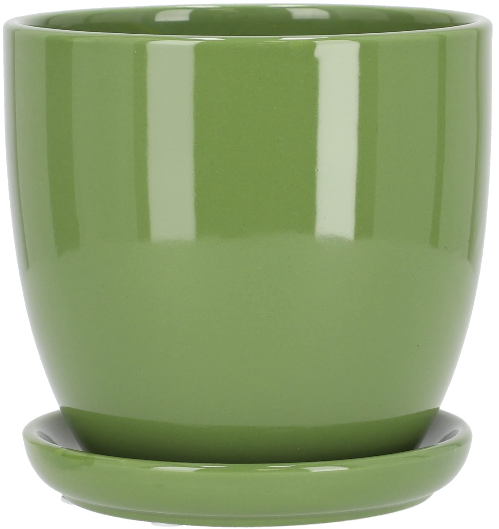 KOTARBAU® 2-częściowy zestaw ceramicznych doniczek z podstawkami do kwiatów i roślin z tacką odprowadzającą wodę, zielony, ⌀ 17 mm, Klasyczny