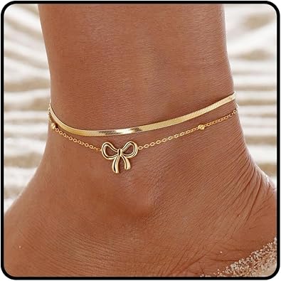 Gold Ankle Bracelets for Women 14k Gold Plated Cuban Link Chain Anklets Trendy Stackable Butterfly Pineapple Star Pearl Infinity Charm Anklets Summer Beach Foot Jewelry Accessories