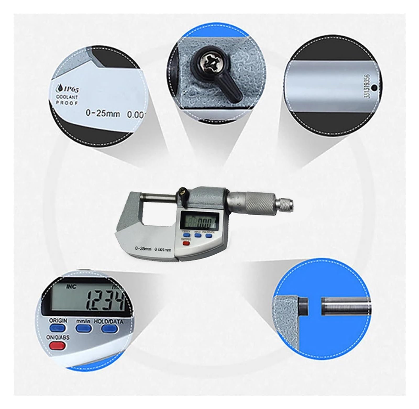 Bügelmessschraube, 0-25-50-75-100mm 0,001 Mm Digitaler Mikrometer IP65 Wasserdichtes Digitales Außenmikrometer Elektronisches Mikrometerwerkzeug, Hohe Präzision(75-100mm)