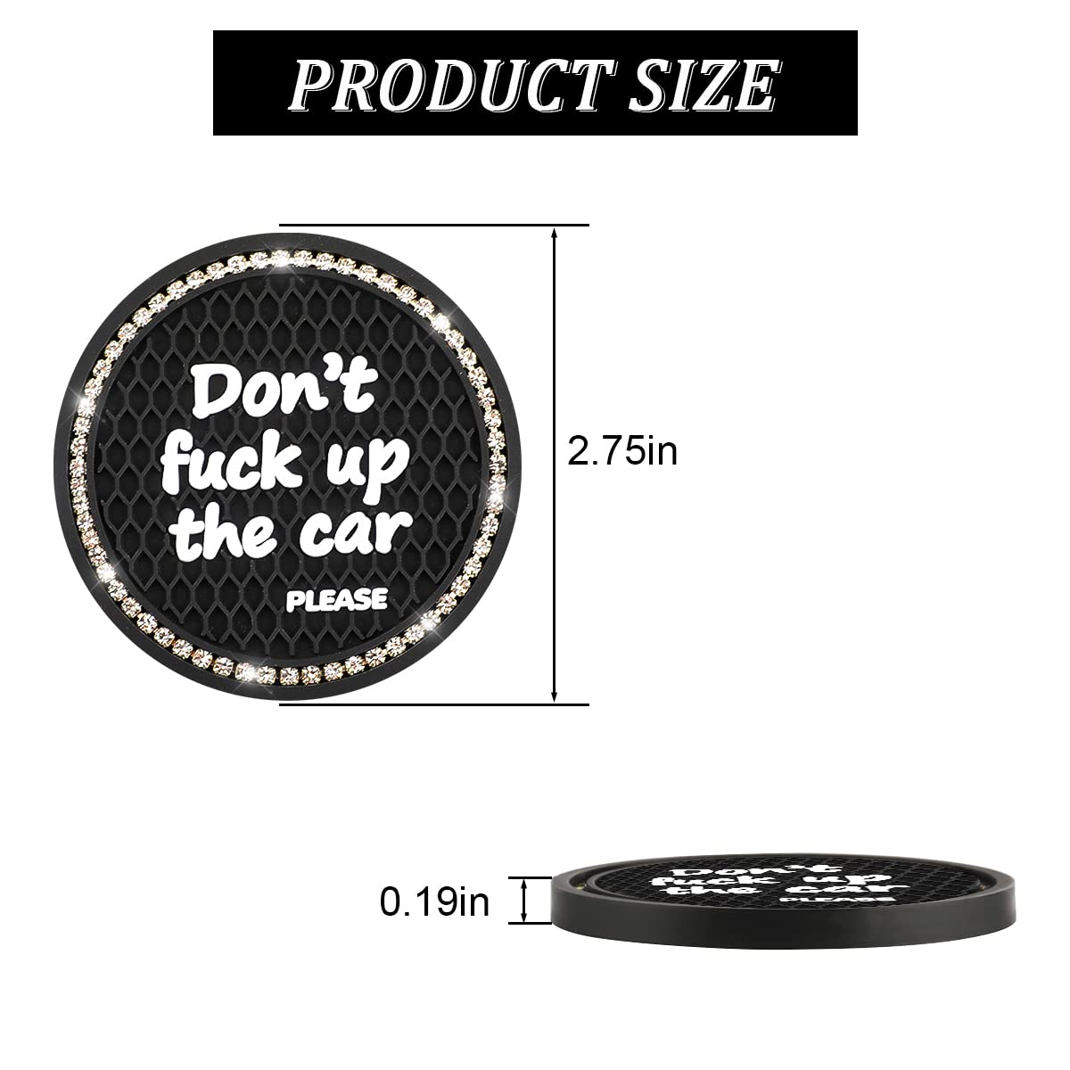 2 Pack Bling Car Coasters for Cup Holder Crystal Rhinestone 2 75 in Cup Holder Coaster Silicone Anti-Slip — view 2