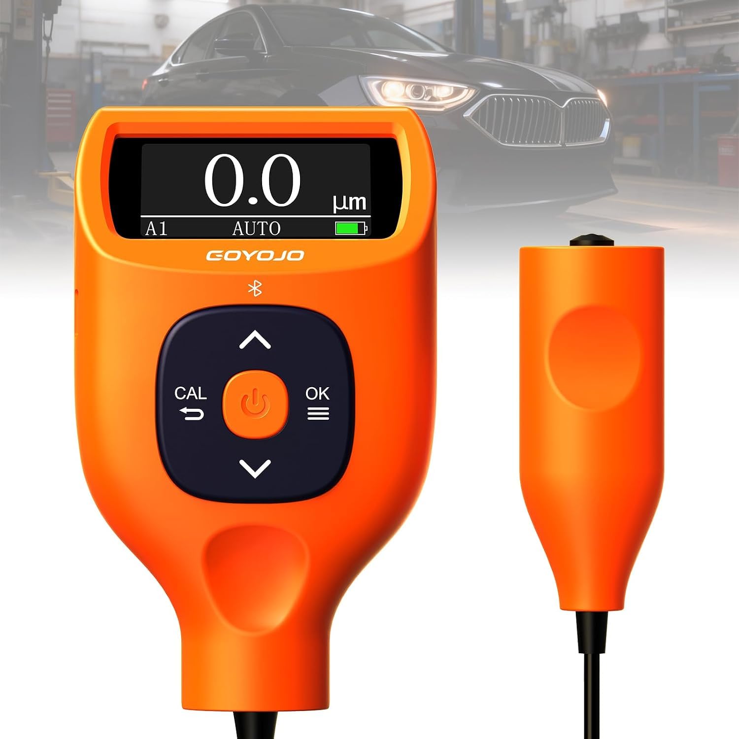 Professionelles Lackschichtdickenmessgerät mit App & externer Sonde, 0–9900 μm (0–390 mils), automatische Fe/Al/Zn/Fe(C)-Erkennung, 0,1-μm-Auflösung, ±(2% + 1 μm) Genauigkeit für die Lackprüfung
