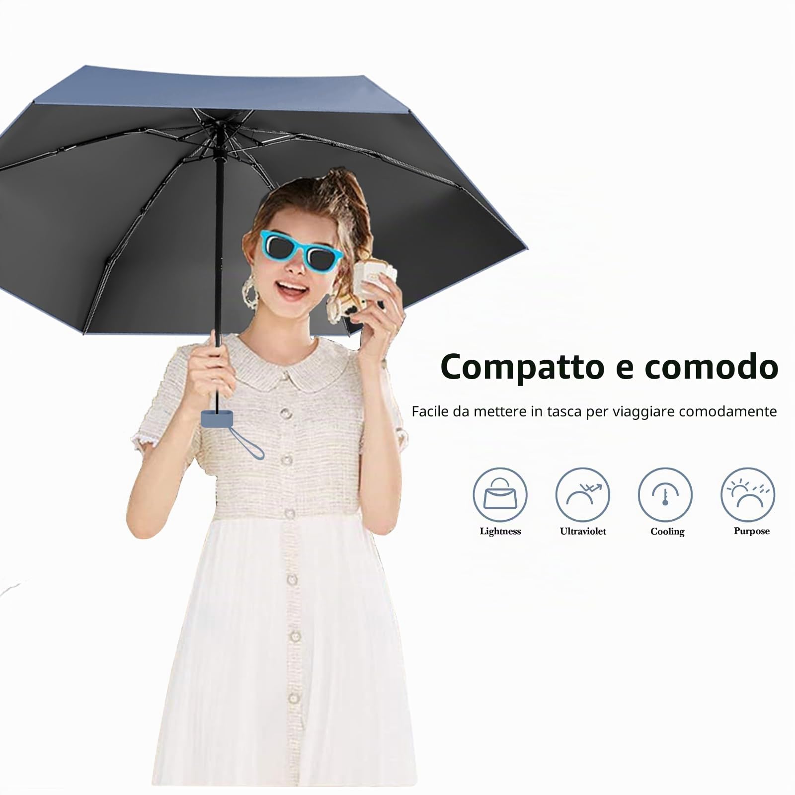 Ombrello Piccolo Mini Tascabile Compatto da Viaggio, Pioggia e Sole Anti-UV per Donna